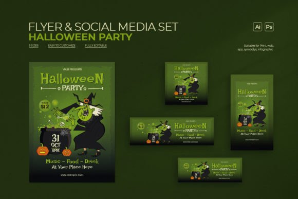 Download Halloween Party Flyer &amp; Social Media Set - Flyer Collection