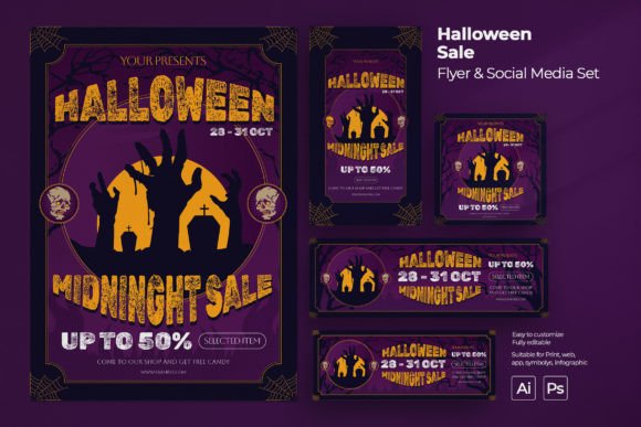 Download Halloween Sale Flyer &amp; Social Media Set - Flyer Collection