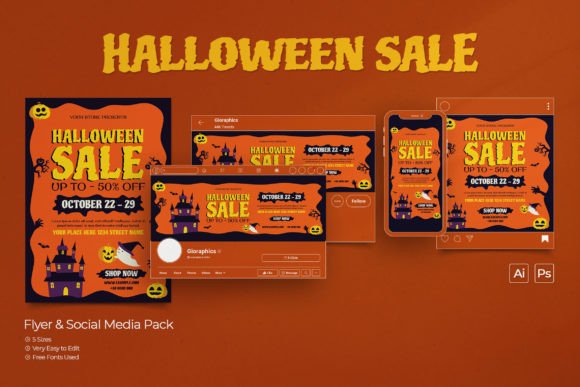 Download Halloween Sale Flyer &amp; Social Media Set - Flyer Collection