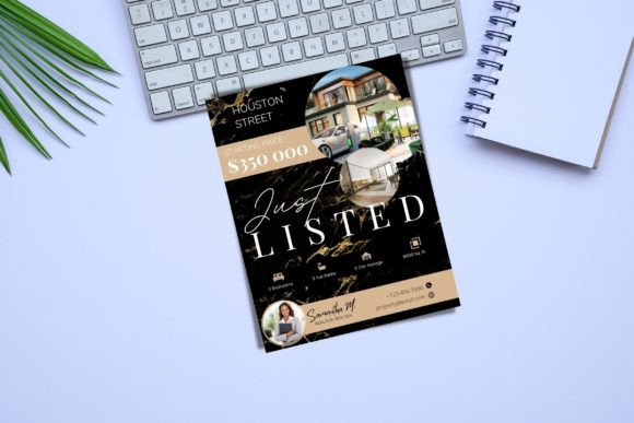 Download Just Listed Flyer, Real Estate Black&amp;Beige Template - Flyer Collection
