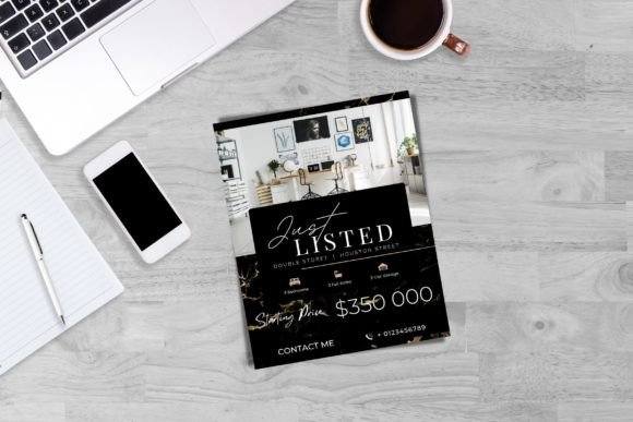 Download Just Listed Flyer, Real Estate Black&amp;White Details Template - Flyer Collection