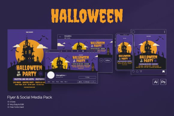 Download Halloween Party Flyer &amp; Social Media Set - Flyer Collection