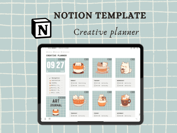 Download Notion Planner for Creatives, Cat Themed - Creative Collection